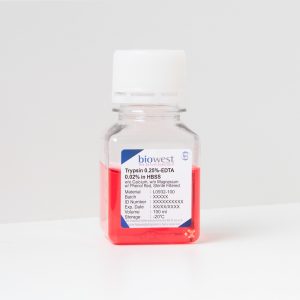 Photo of Trypsin 0.25 % – EDTA 0.02 % in HBSS w/o Calcium w/o Magnesium w/ Phenol Red – L0932 - Biowest